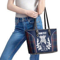 Custom Scotland Curling Leather Tote Bag Scottish Thistle Mix Tartan Pattern - Wonder Print Shop
