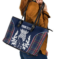 Custom Scotland Curling Leather Tote Bag Scottish Thistle Mix Tartan Pattern - Wonder Print Shop