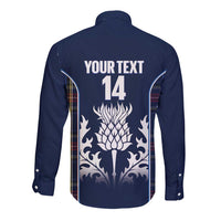Custom Scotland Curling Long Sleeve Button Shirt Scottish Thistle Mix Tartan Pattern - Wonder Print Shop