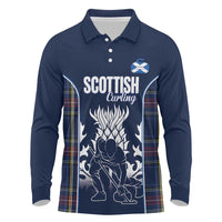 Custom Scotland Curling Long Sleeve Polo Shirt Scottish Thistle Mix Tartan Pattern - Wonder Print Shop