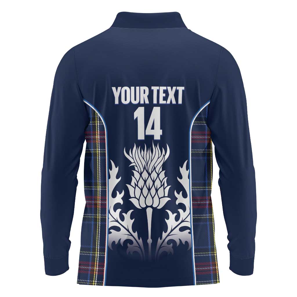 Custom Scotland Curling Long Sleeve Polo Shirt Scottish Thistle Mix Tartan Pattern - Wonder Print Shop