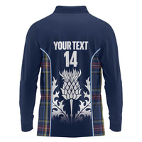 Custom Scotland Curling Long Sleeve Polo Shirt Scottish Thistle Mix Tartan Pattern - Wonder Print Shop