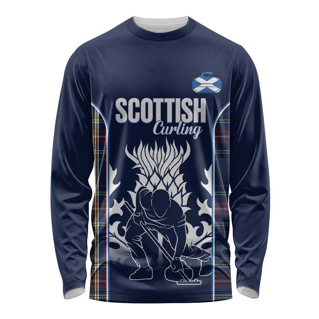 Custom Scotland Curling Long Sleeve Shirt Scottish Thistle Mix Tartan Pattern - Wonder Print Shop