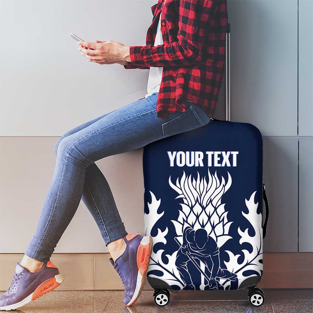 Custom Scotland Curling Luggage Cover Scottish Thistle Mix Tartan Pattern - Wonder Print Shop