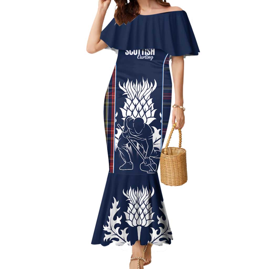 Custom Scotland Curling Mermaid Dress Scottish Thistle Mix Tartan Pattern - Wonder Print Shop