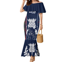 Custom Scotland Curling Mermaid Dress Scottish Thistle Mix Tartan Pattern - Wonder Print Shop