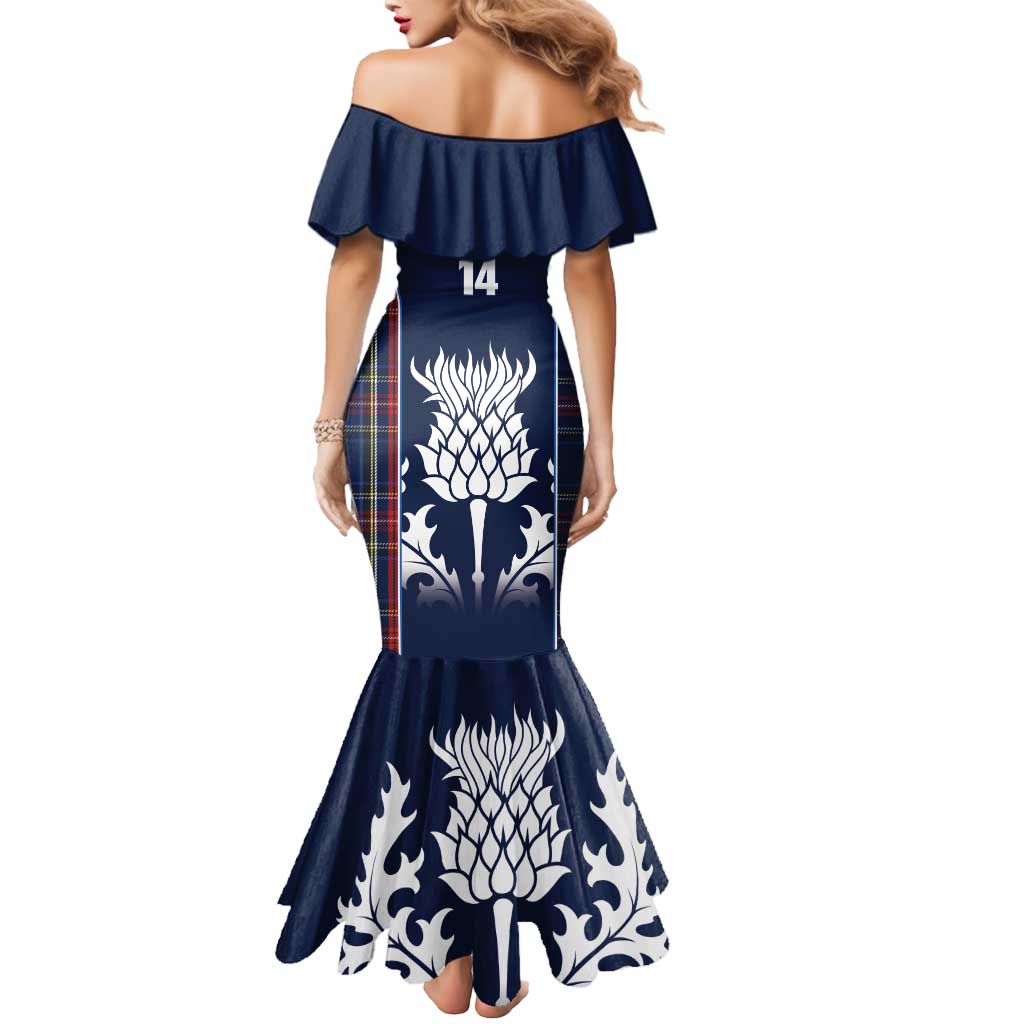Custom Scotland Curling Mermaid Dress Scottish Thistle Mix Tartan Pattern - Wonder Print Shop