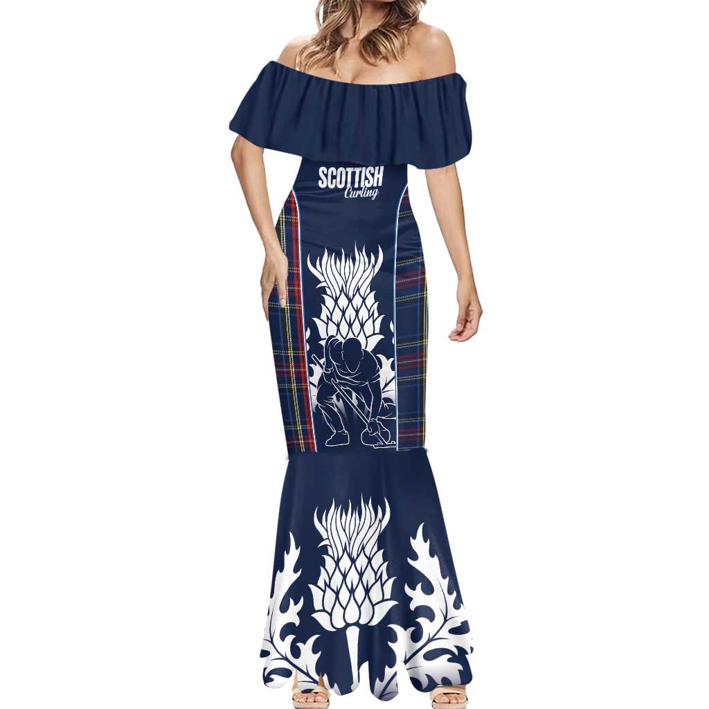 Custom Scotland Curling Mermaid Dress Scottish Thistle Mix Tartan Pattern - Wonder Print Shop
