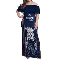 Custom Scotland Curling Off Shoulder Maxi Dress Scottish Thistle Mix Tartan Pattern - Wonder Print Shop