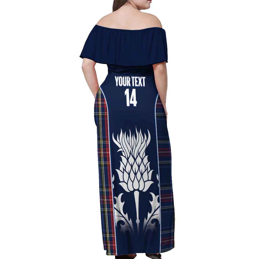 Custom Scotland Curling Off Shoulder Maxi Dress Scottish Thistle Mix Tartan Pattern - Wonder Print Shop