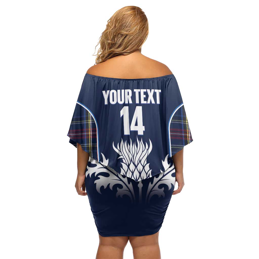Custom Scotland Curling Off Shoulder Short Dress Scottish Thistle Mix Tartan Pattern - Wonder Print Shop