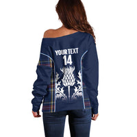 Custom Scotland Curling Off Shoulder Sweater Scottish Thistle Mix Tartan Pattern - Wonder Print Shop