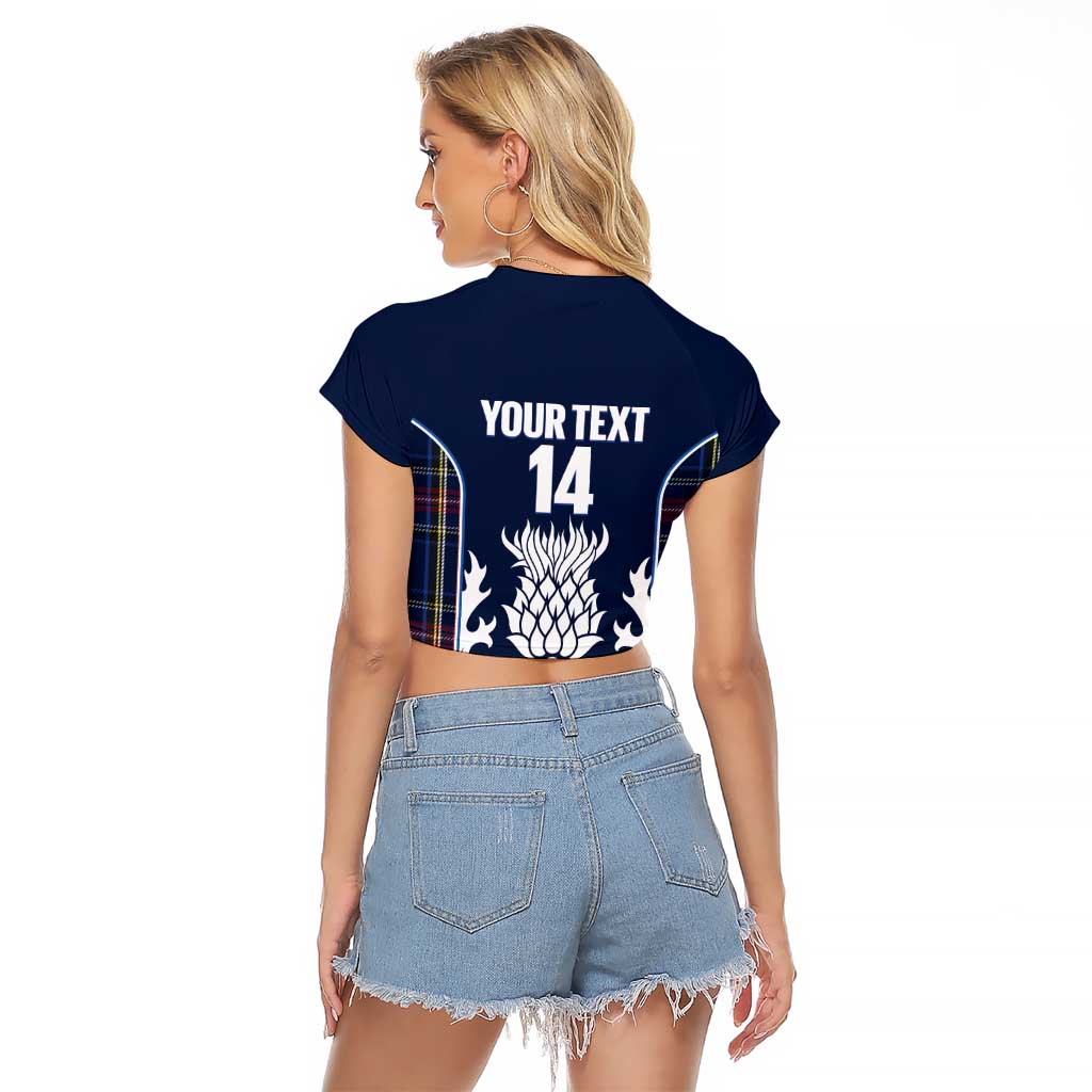 Custom Scotland Curling Raglan Cropped T Shirt Scottish Thistle Mix Tartan Pattern - Wonder Print Shop