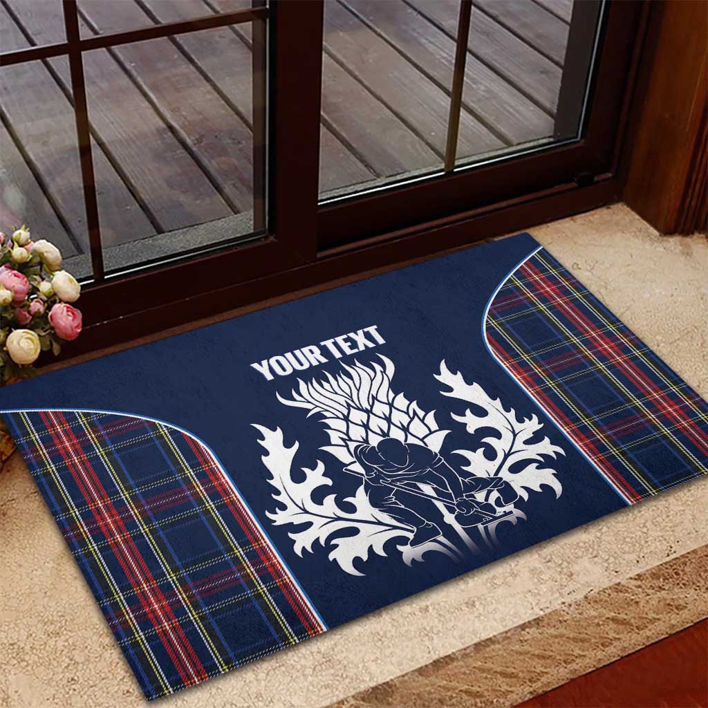 Custom Scotland Curling Rubber Doormat Scottish Thistle Mix Tartan Pattern - Wonder Print Shop