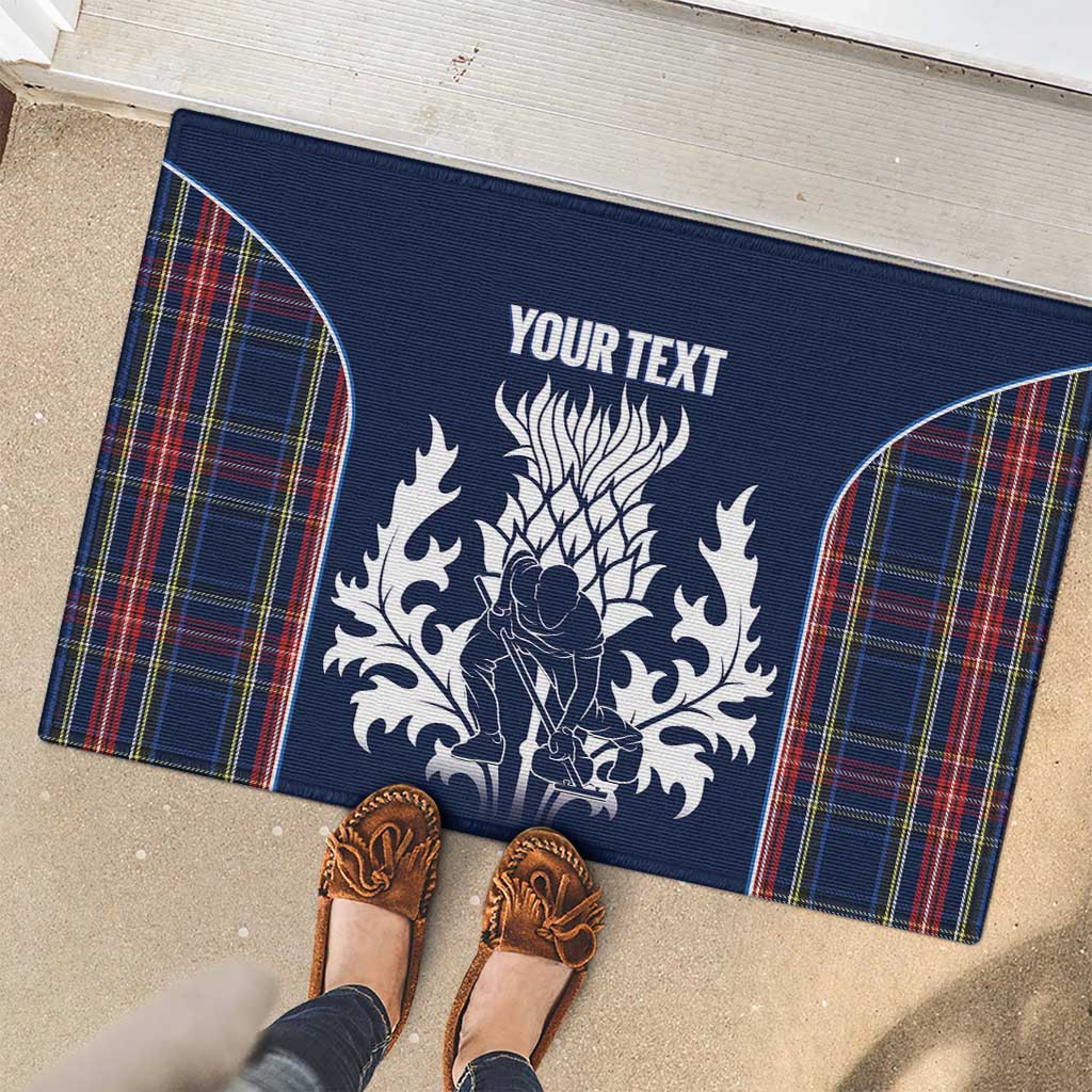 Custom Scotland Curling Rubber Doormat Scottish Thistle Mix Tartan Pattern - Wonder Print Shop