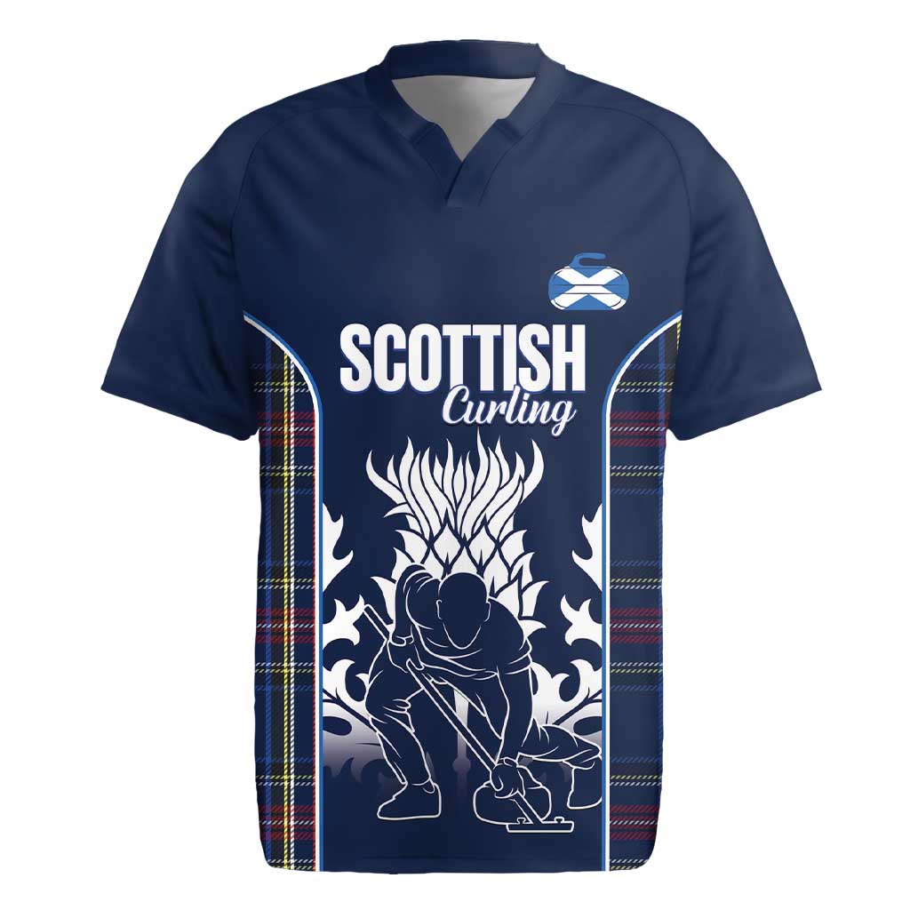 Custom Scotland Curling Rugby Jersey Scottish Thistle Mix Tartan Pattern - Wonder Print Shop