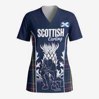 Custom Scotland Curling Scrub Top Scottish Thistle Mix Tartan Pattern - Wonder Print Shop