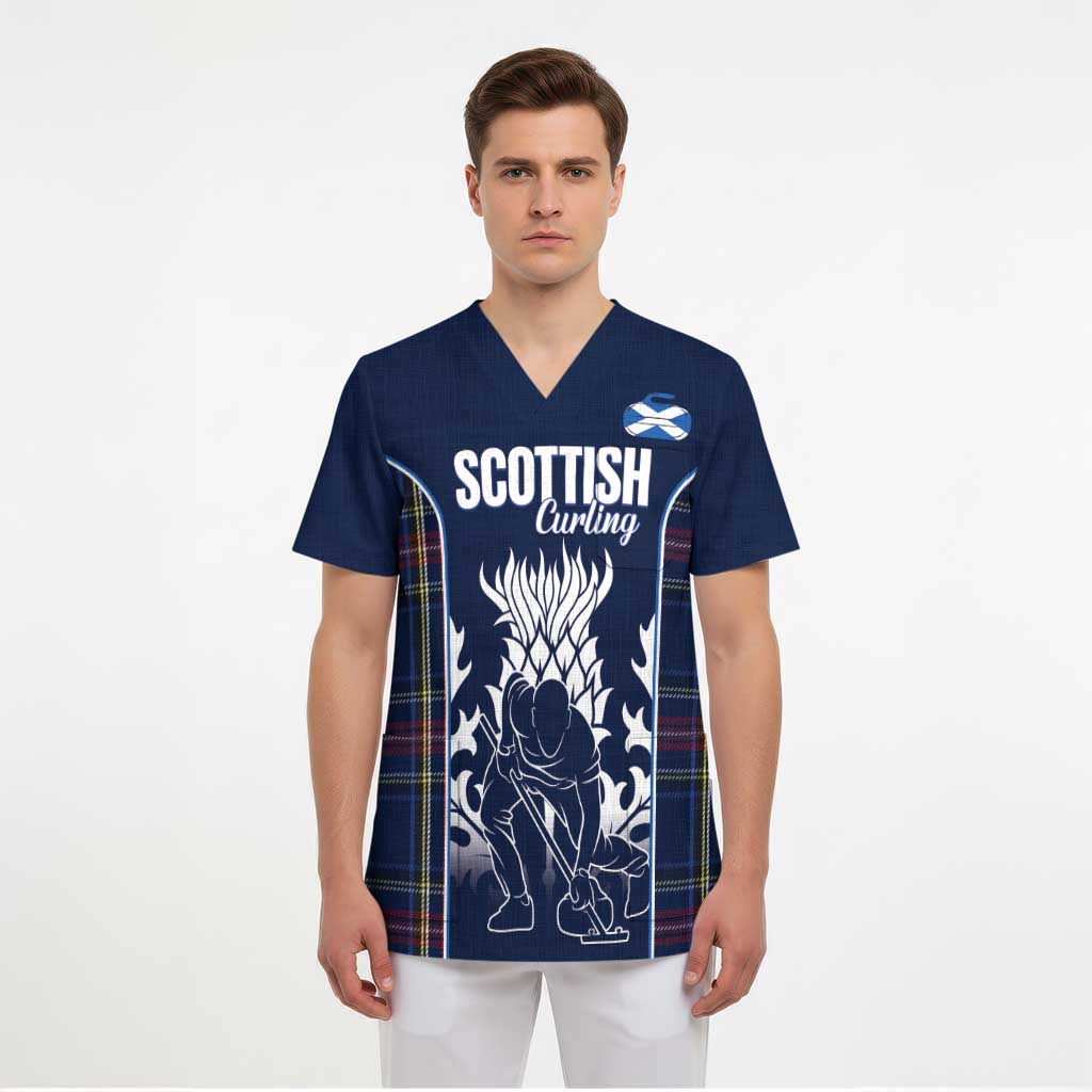 Custom Scotland Curling Scrub Top Scottish Thistle Mix Tartan Pattern - Wonder Print Shop