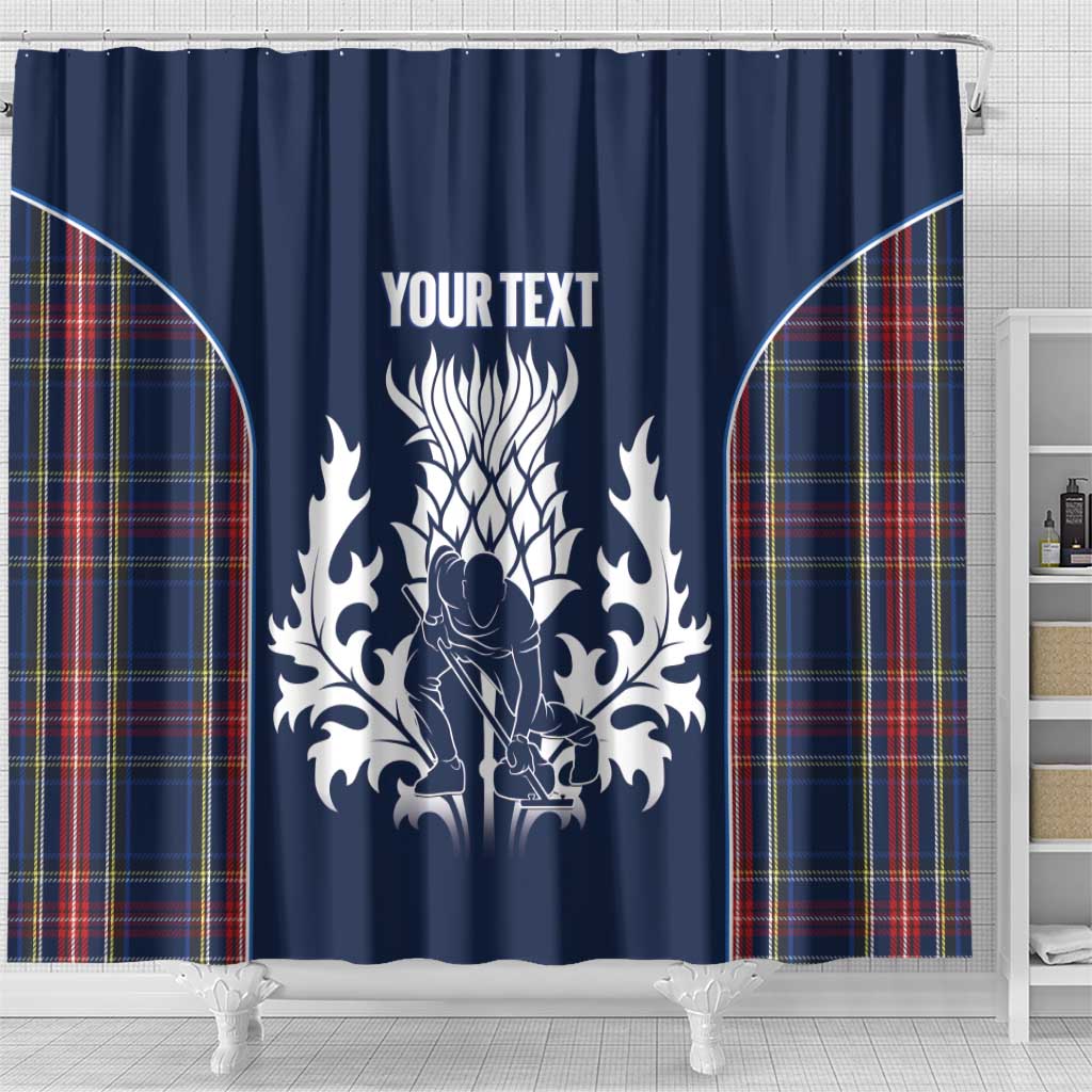Custom Scotland Curling Shower Curtain Scottish Thistle Mix Tartan Pattern - Wonder Print Shop