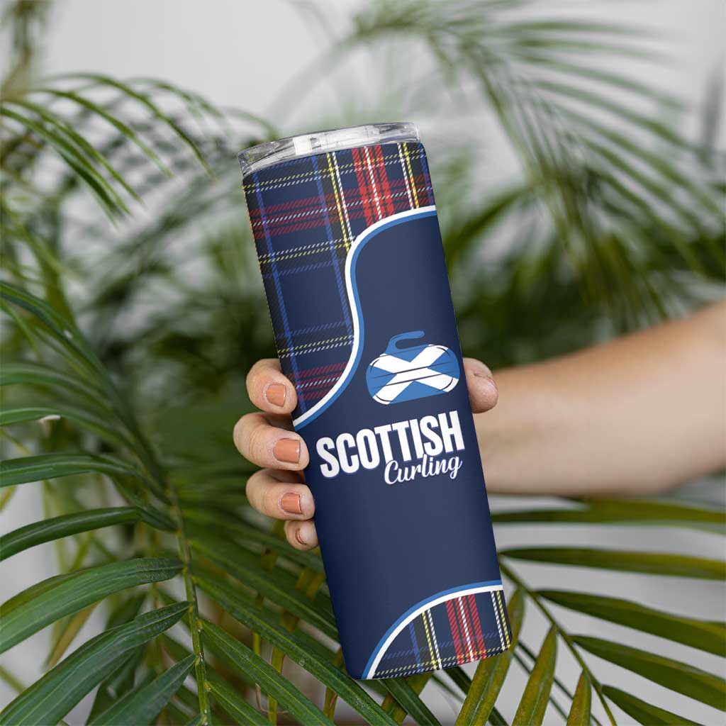 Custom Scotland Curling Skinny Tumbler Scottish Thistle Mix Tartan Pattern - Wonder Print Shop