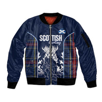 Custom Scotland Curling Sleeve Zip Bomber Jacket Scottish Thistle Mix Tartan Pattern - Wonder Print Shop