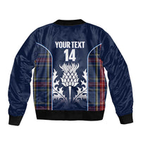 Custom Scotland Curling Sleeve Zip Bomber Jacket Scottish Thistle Mix Tartan Pattern - Wonder Print Shop