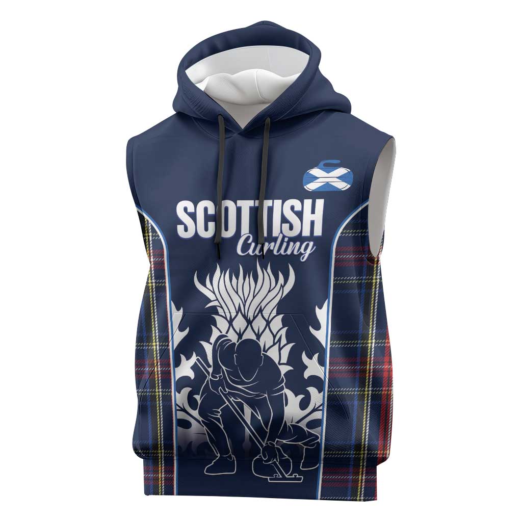 Custom Scotland Curling Sleeveless Hoodie Scottish Thistle Mix Tartan Pattern - Wonder Print Shop