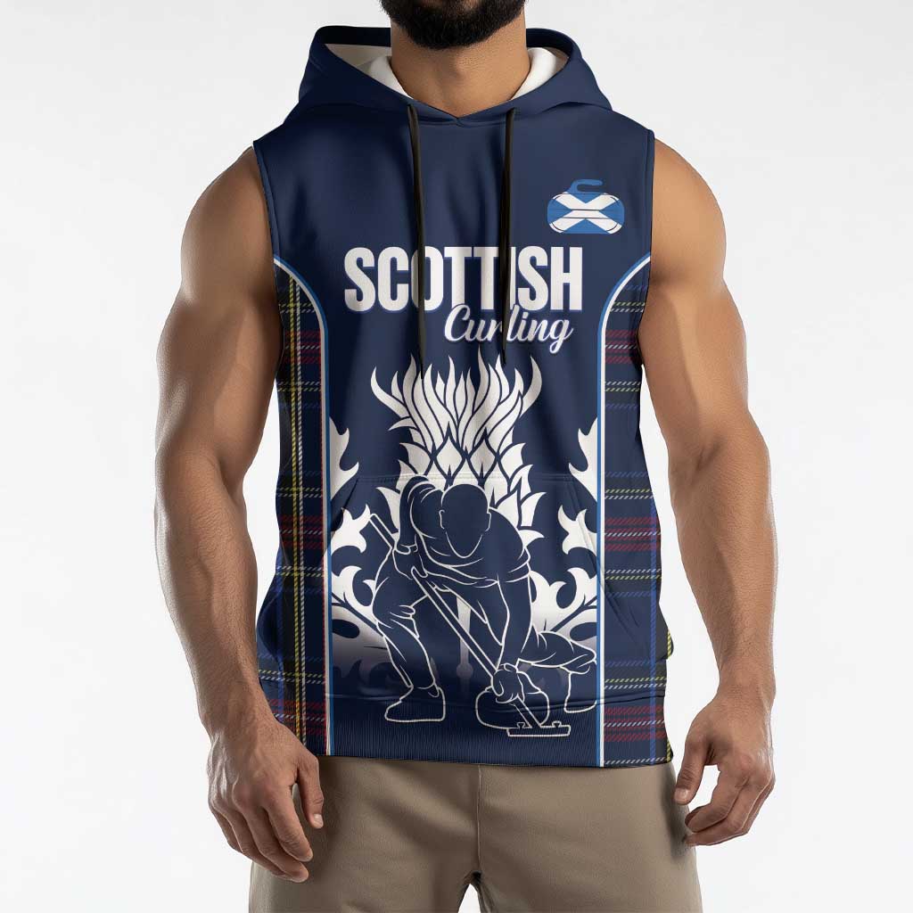 Custom Scotland Curling Sleeveless Hoodie Scottish Thistle Mix Tartan Pattern - Wonder Print Shop