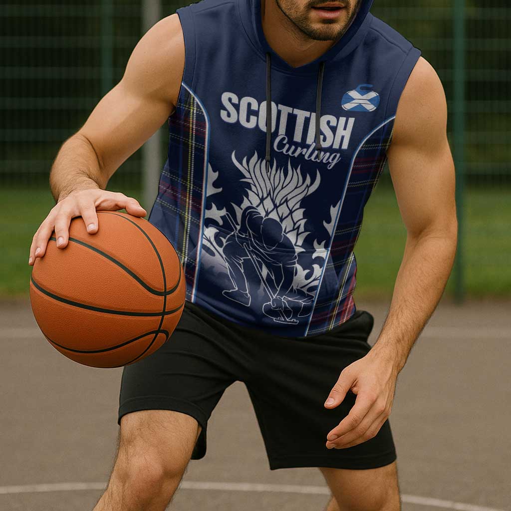 Custom Scotland Curling Sleeveless Hoodie Scottish Thistle Mix Tartan Pattern - Wonder Print Shop