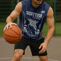 Custom Scotland Curling Sleeveless Hoodie Scottish Thistle Mix Tartan Pattern - Wonder Print Shop