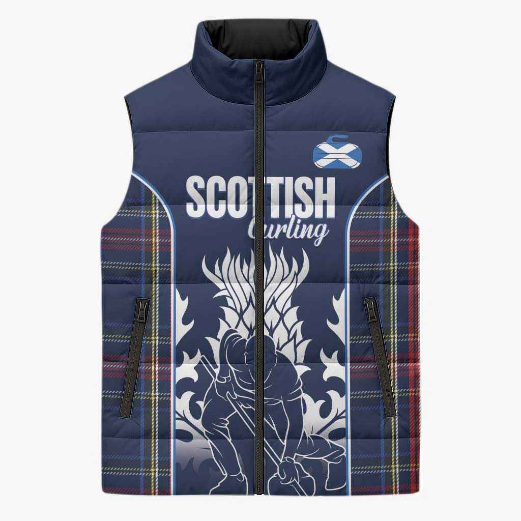 Custom Scotland Curling Sleeveless Puffer Jacket Scottish Thistle Mix Tartan Pattern - Wonder Print Shop