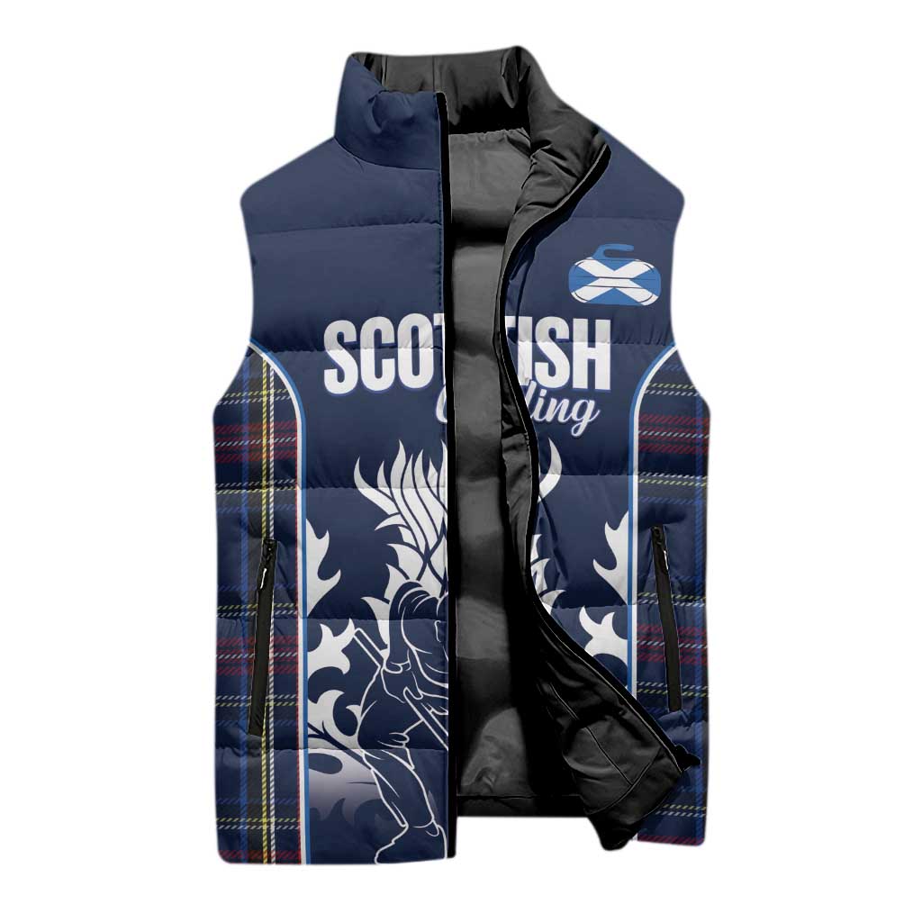 Custom Scotland Curling Sleeveless Puffer Jacket Scottish Thistle Mix Tartan Pattern - Wonder Print Shop