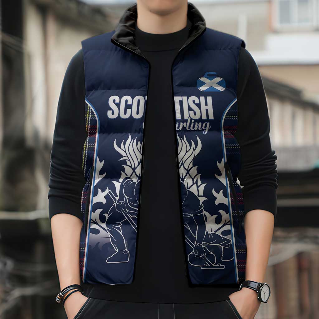 Custom Scotland Curling Sleeveless Puffer Jacket Scottish Thistle Mix Tartan Pattern - Wonder Print Shop