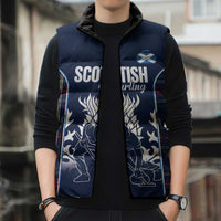 Custom Scotland Curling Sleeveless Puffer Jacket Scottish Thistle Mix Tartan Pattern - Wonder Print Shop