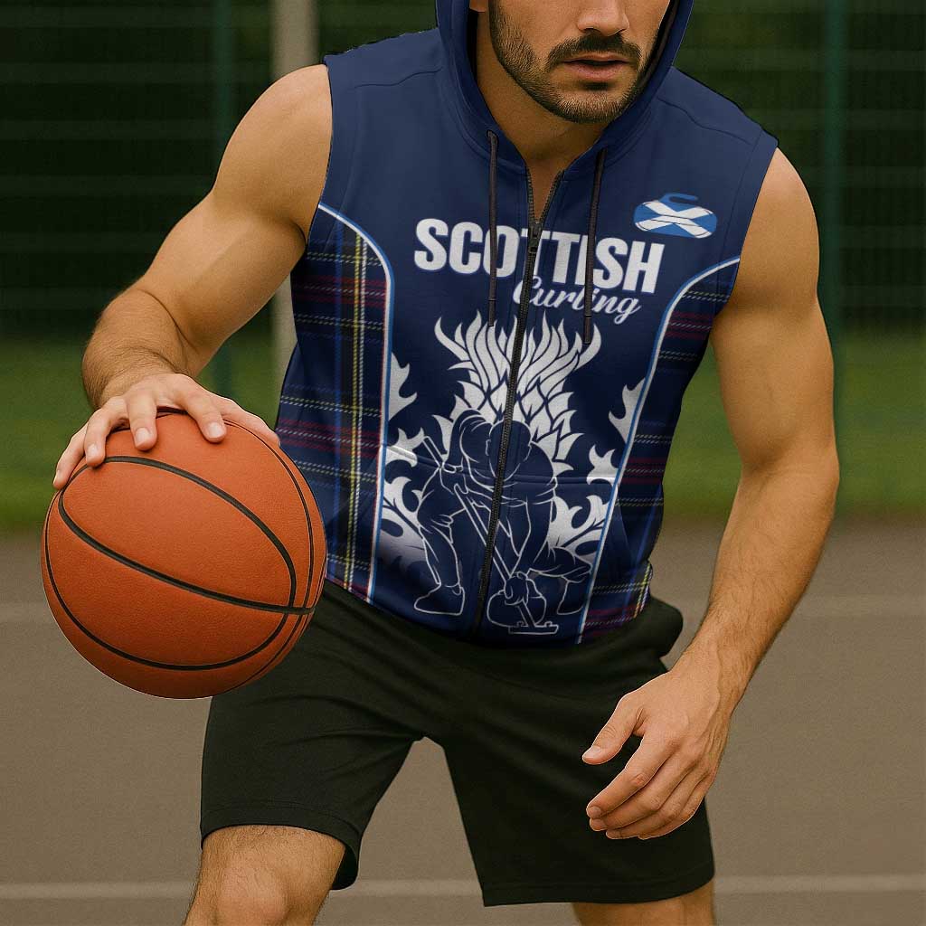 Custom Scotland Curling Sleeveless Zip Hoodie Scottish Thistle Mix Tartan Pattern - Wonder Print Shop
