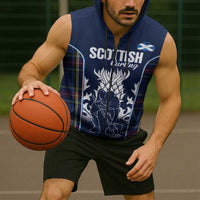 Custom Scotland Curling Sleeveless Zip Hoodie Scottish Thistle Mix Tartan Pattern - Wonder Print Shop