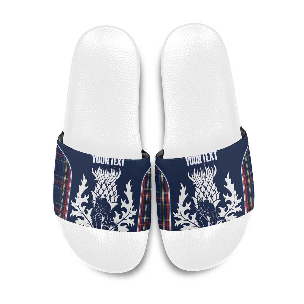 Custom Scotland Curling Slide Sandals Scottish Thistle Mix Tartan Pattern - Wonder Print Shop
