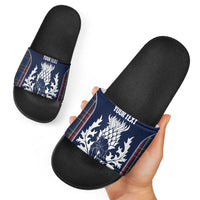 Custom Scotland Curling Slide Sandals Scottish Thistle Mix Tartan Pattern - Wonder Print Shop