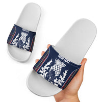 Custom Scotland Curling Slide Sandals Scottish Thistle Mix Tartan Pattern - Wonder Print Shop