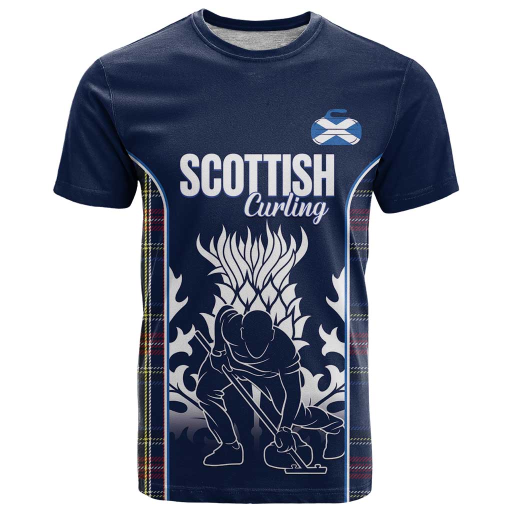 Custom Scotland Curling T Shirt Scottish Thistle Mix Tartan Pattern - Wonder Print Shop