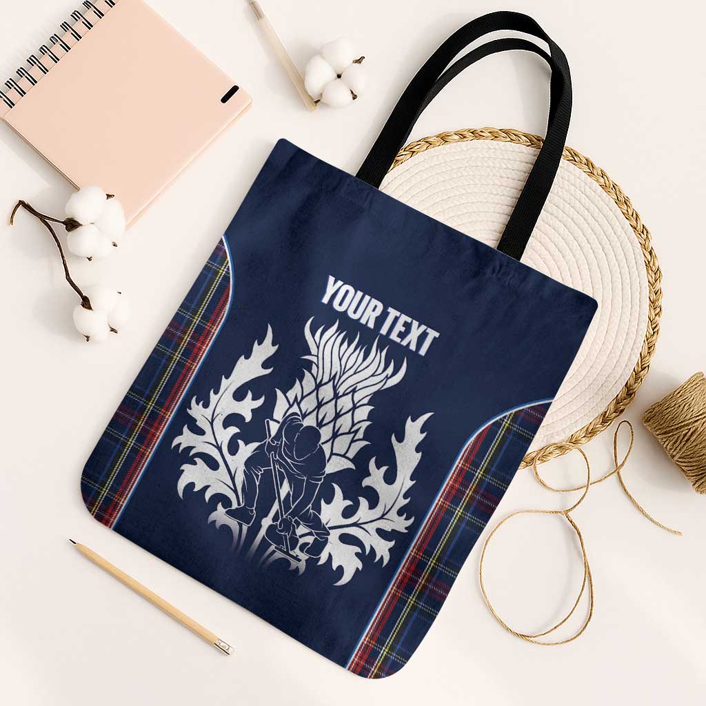 Custom Scotland Curling Tote Bag Scottish Thistle Mix Tartan Pattern - Wonder Print Shop