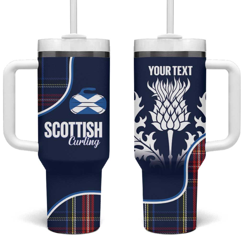 Custom Scotland Curling Tumbler With Handle Scottish Thistle Mix Tartan Pattern - Wonder Print Shop
