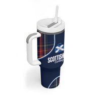 Custom Scotland Curling Tumbler With Handle Scottish Thistle Mix Tartan Pattern - Wonder Print Shop