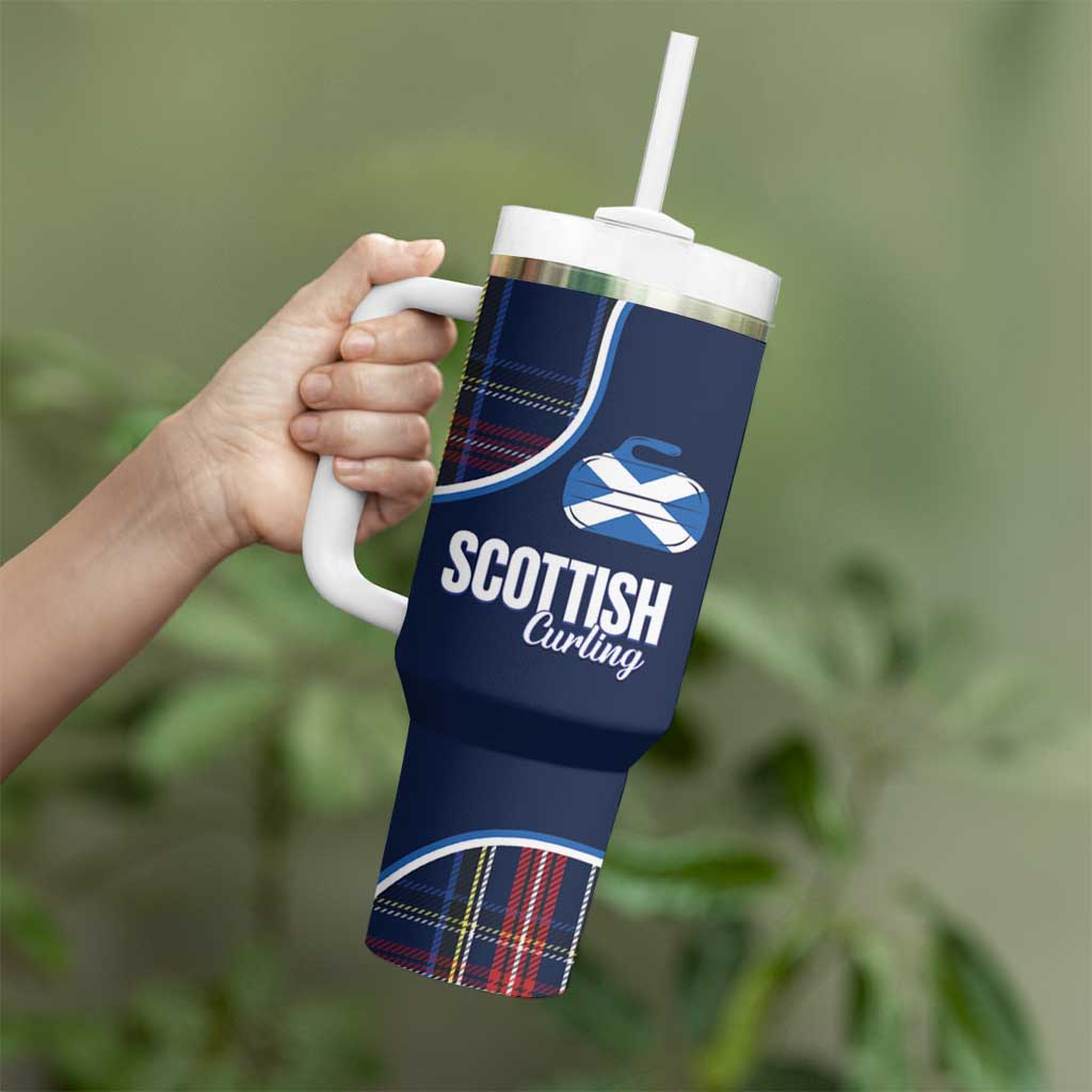 Custom Scotland Curling Tumbler With Handle Scottish Thistle Mix Tartan Pattern - Wonder Print Shop