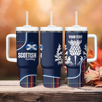Custom Scotland Curling Tumbler With Handle Scottish Thistle Mix Tartan Pattern - Wonder Print Shop