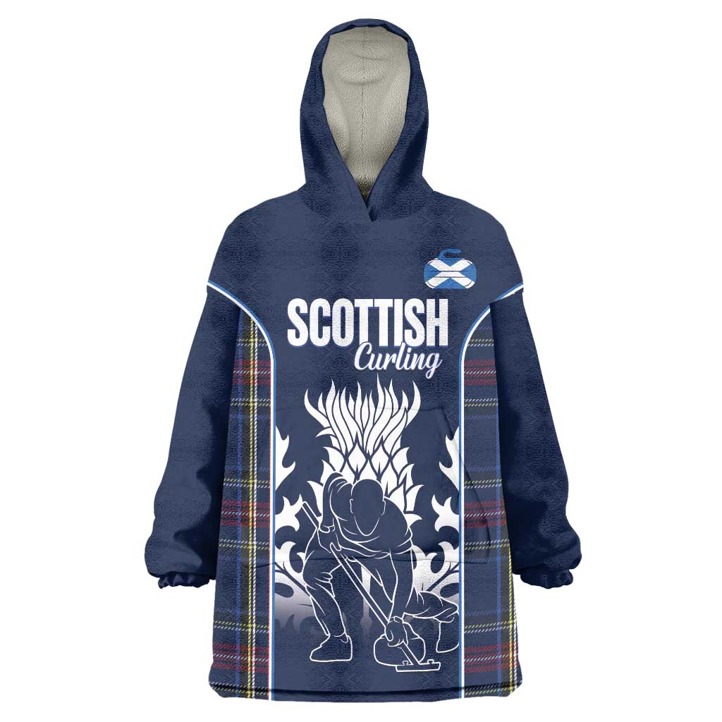 Custom Scotland Curling Wearable Blanket Hoodie Scottish Thistle Mix Tartan Pattern - Wonder Print Shop