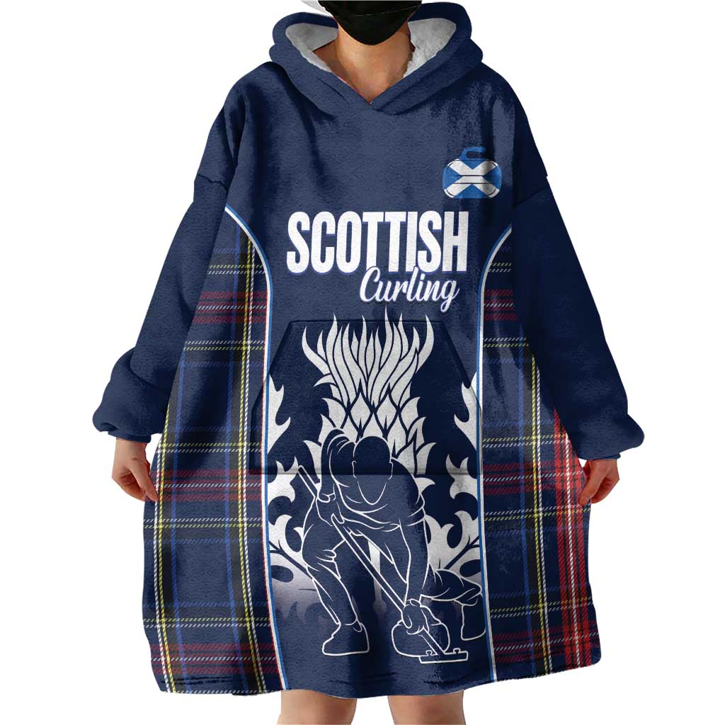 Custom Scotland Curling Wearable Blanket Hoodie Scottish Thistle Mix Tartan Pattern - Wonder Print Shop