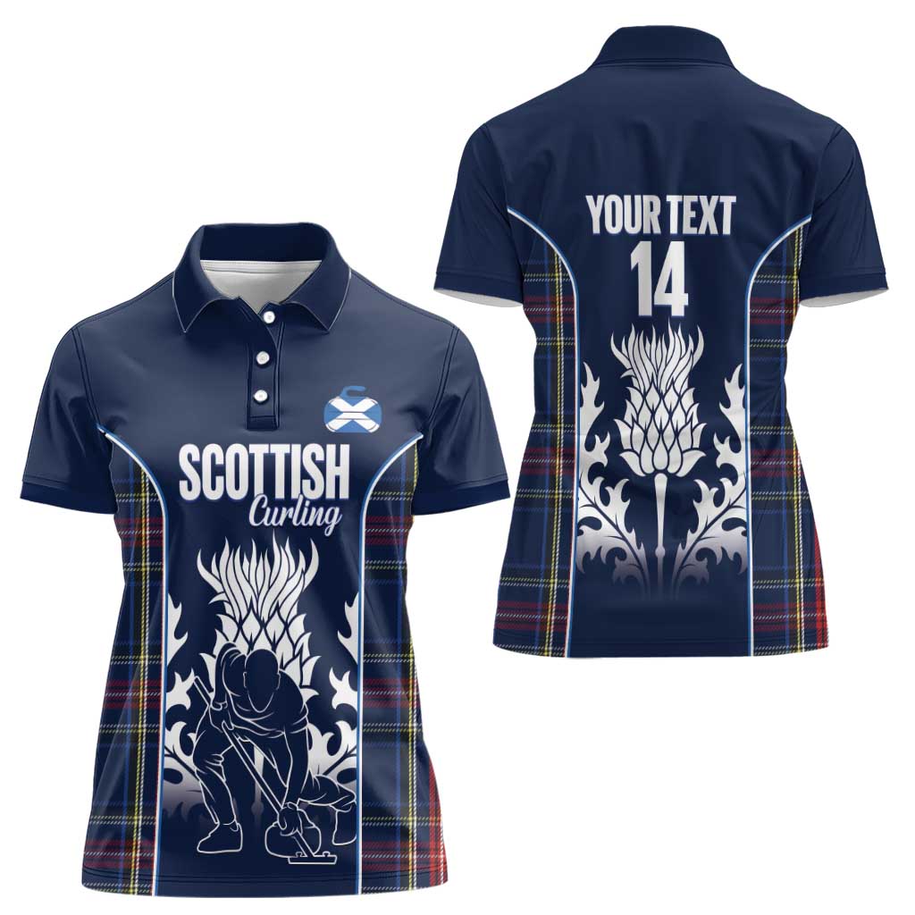 Custom Scotland Curling Women Polo Shirt Scottish Thistle Mix Tartan Pattern - Wonder Print Shop