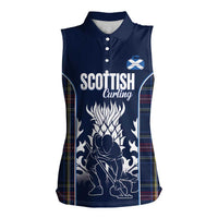 Custom Scotland Curling Women Sleeveless Polo Shirt Scottish Thistle Mix Tartan Pattern - Wonder Print Shop