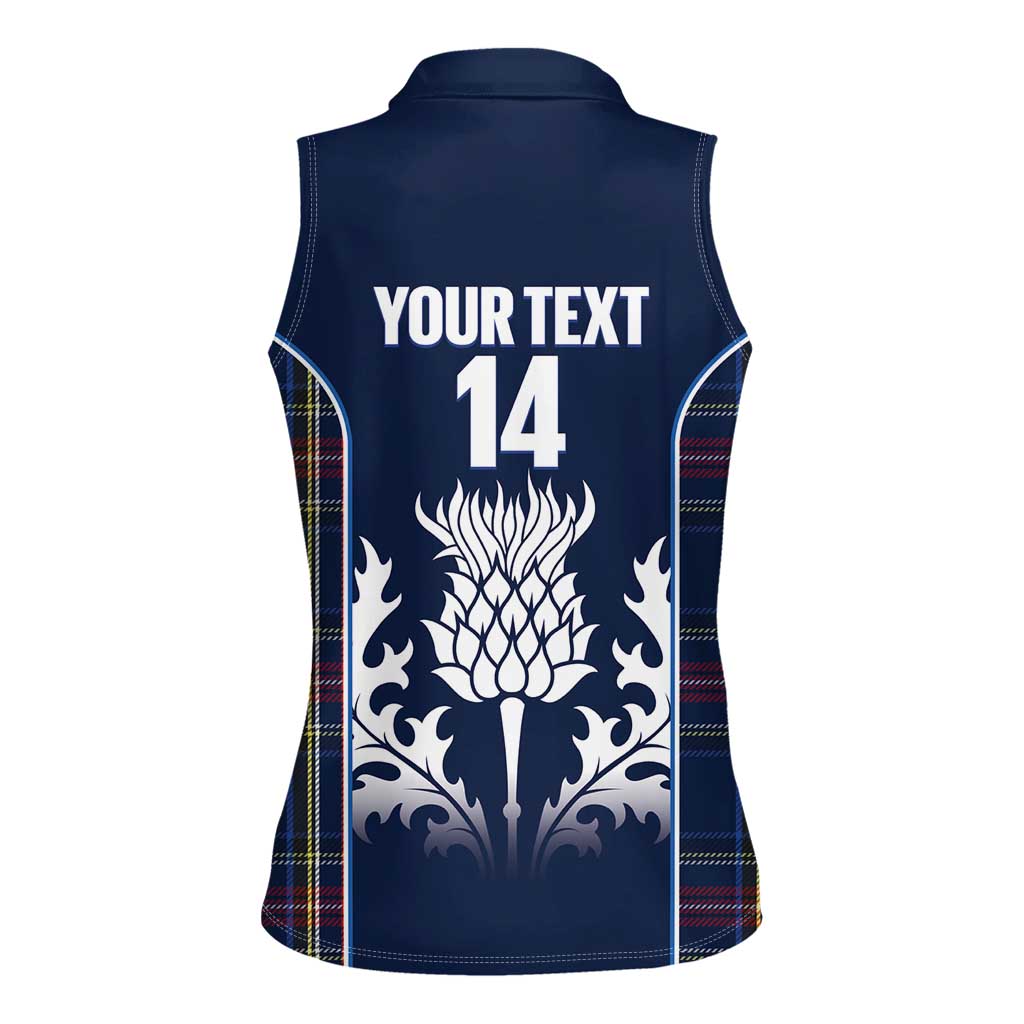 Custom Scotland Curling Women Sleeveless Polo Shirt Scottish Thistle Mix Tartan Pattern - Wonder Print Shop